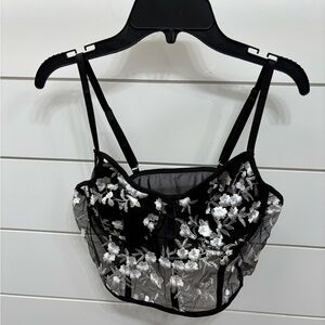 Floral Embroidered Sheer Black Corset Top